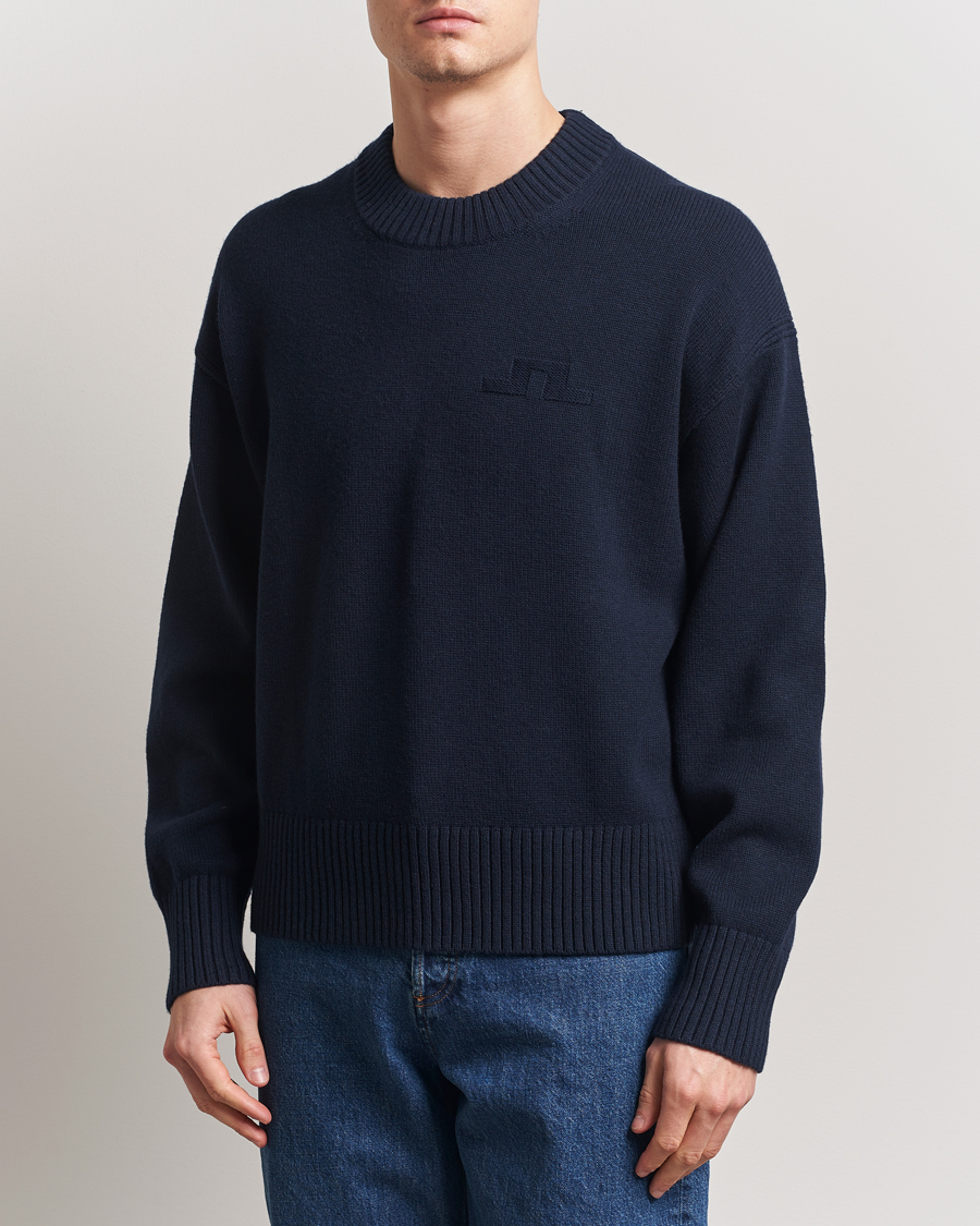 Men | Sweaters & Knitwear | J.Lindeberg | Eddy Cotton/Wool Crewneck Navy