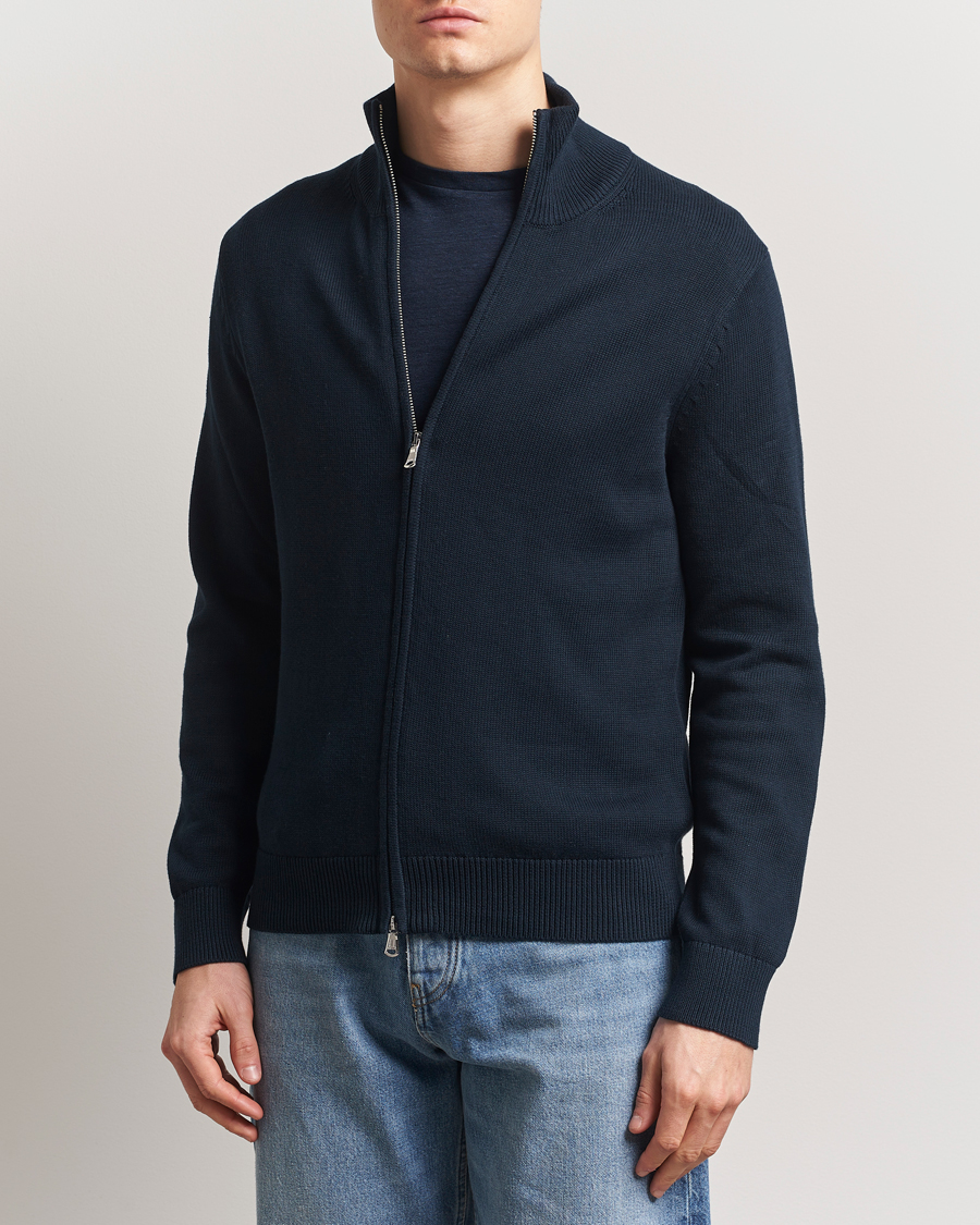 Men | Sweaters & Knitwear | J.Lindeberg | Alexis Full Zip Cotton Cardigan Navy