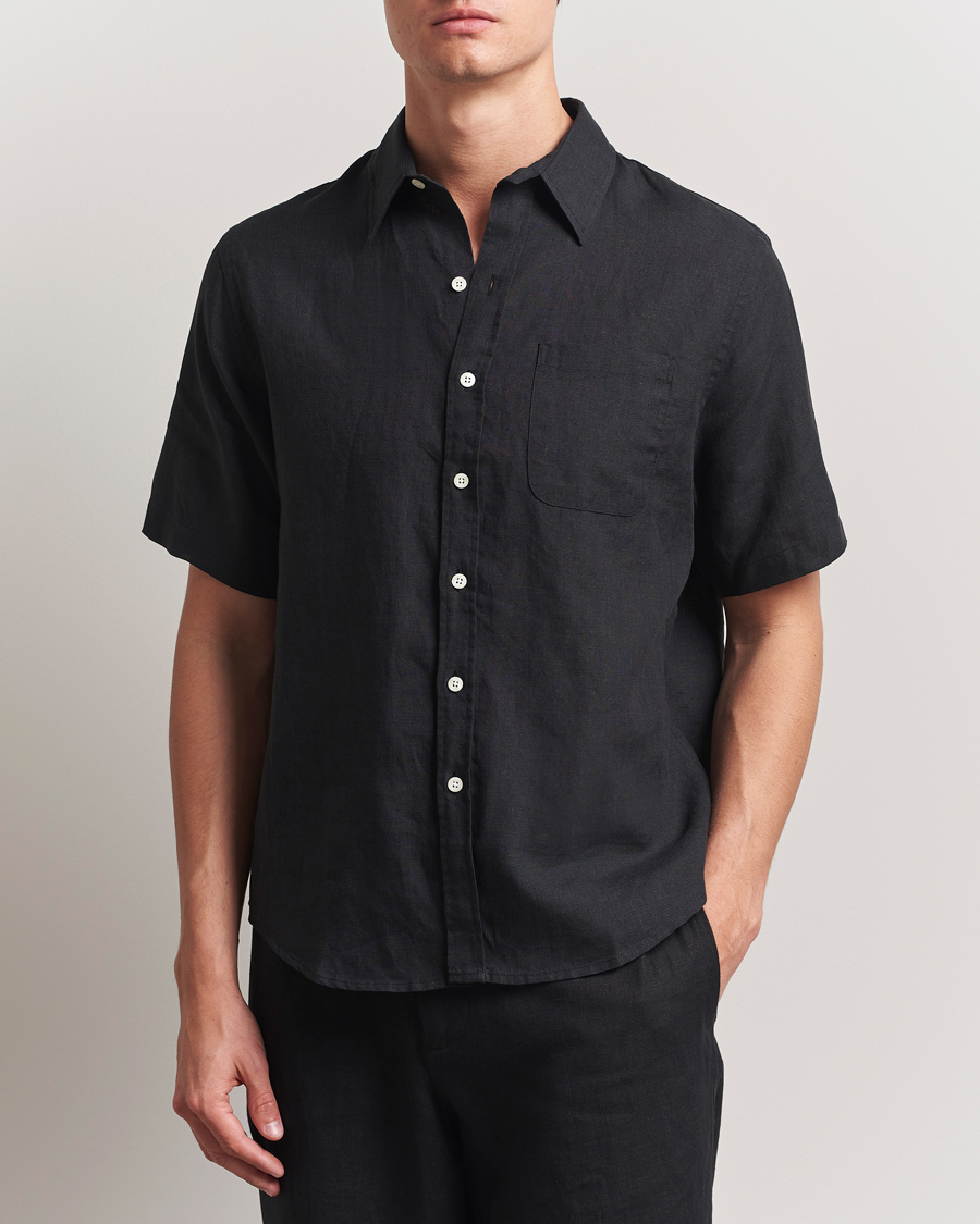 Men | Shirts | Colorful Standard | Garment Dyed Linen Short Sleeve Shirt Deep Black
