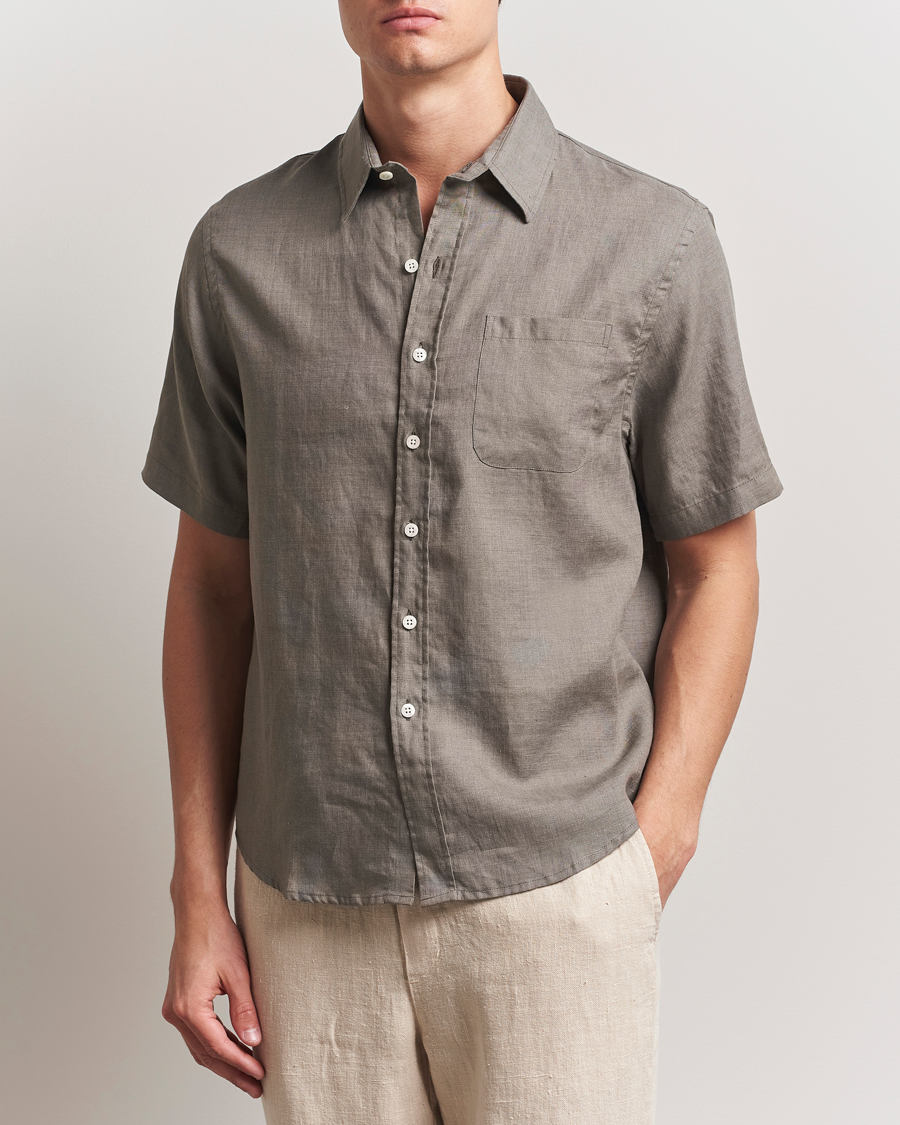 Men | Shirts | Colorful Standard | Garment Dyed Linen Short Sleeve Shirt Dusty Olive