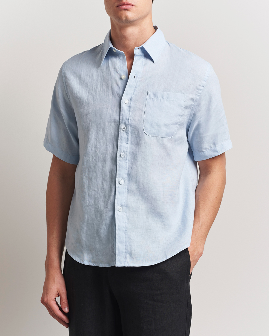 Men | Shirts | Colorful Standard | Garment Dyed Linen Short Sleeve Shirt Polar Blue