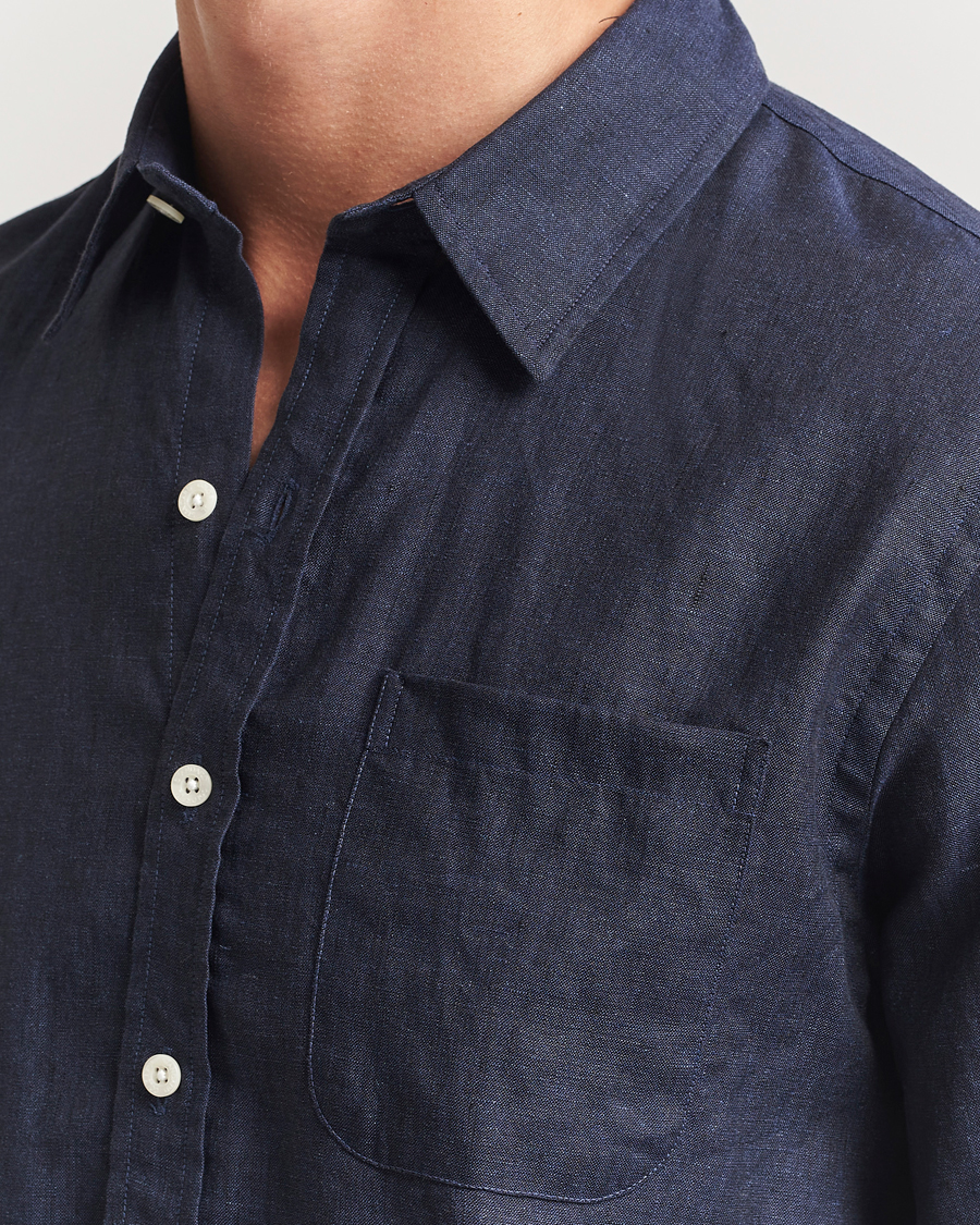 Men | Shirts | Colorful Standard | Garment Dyed Linen Shirt Navy Blue