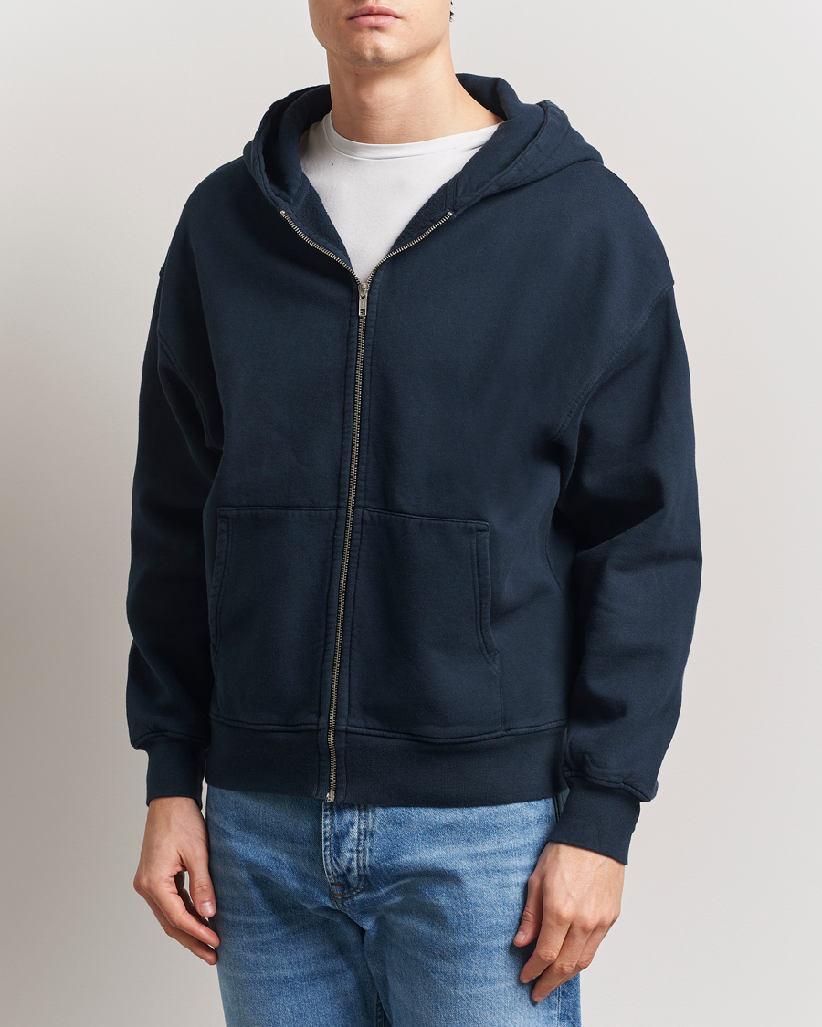 Men | Sweaters & Knitwear | Colorful Standard | Organic Full Zip Hoodie Navy Blue