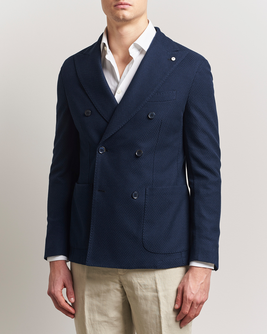 Men | Blazers | L.B.M. 1911 | Tom Double Breasted Herringbone Jersey Blazer Navy