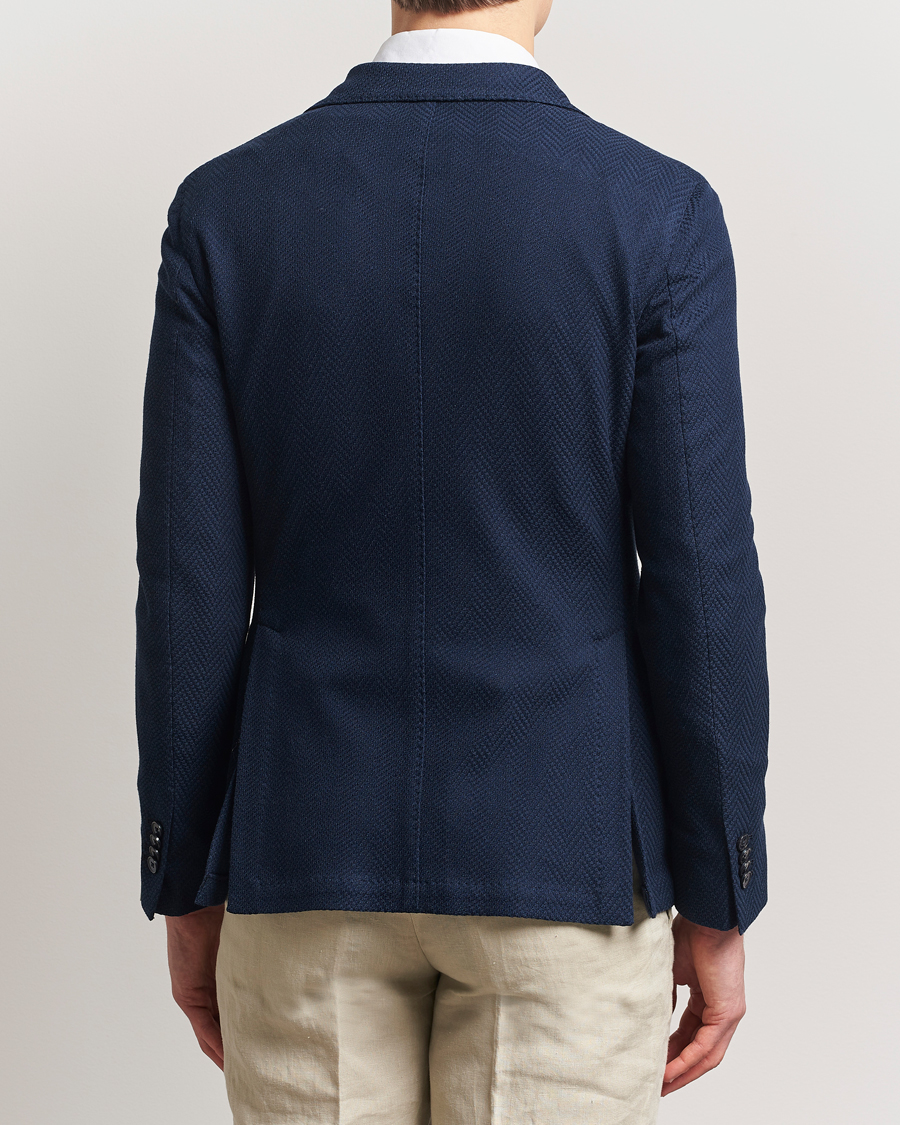 Men | Blazers | L.B.M. 1911 | Tom Double Breasted Herringbone Jersey Blazer Navy