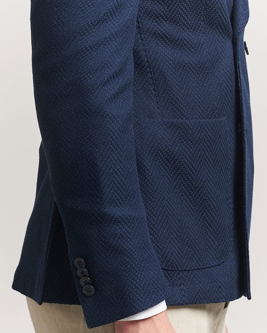 Men | Blazers | L.B.M. 1911 | Tom Double Breasted Herringbone Jersey Blazer Navy