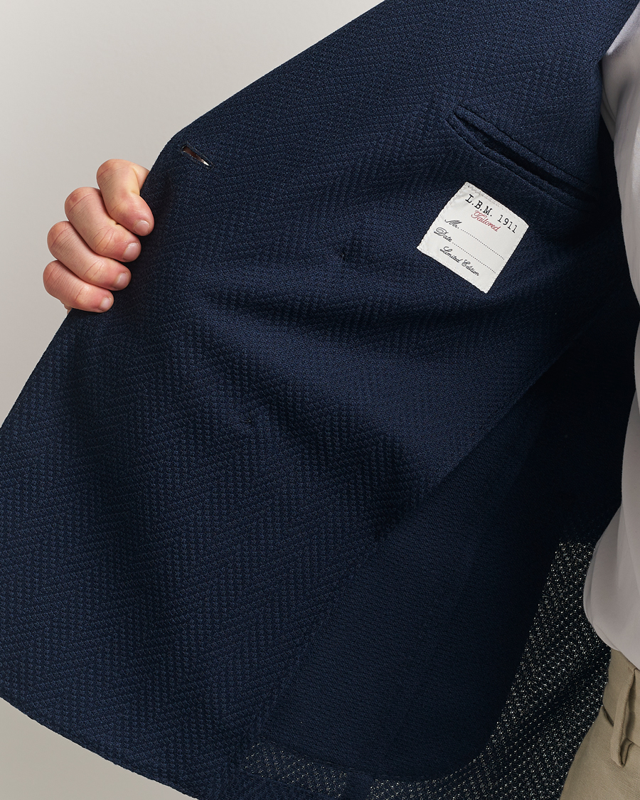 Men | Blazers | L.B.M. 1911 | Tom Double Breasted Herringbone Jersey Blazer Navy