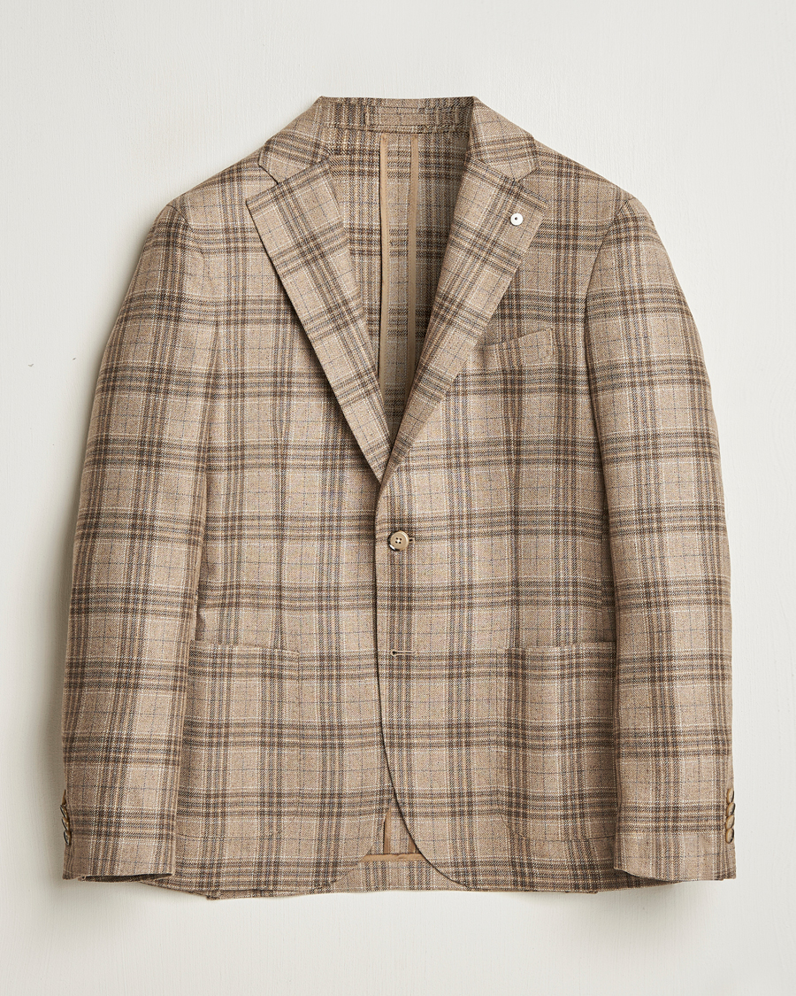 Men | Blazers | L.B.M. 1911 | Jack Regular Fit Silk/Wool Overcheck Blazer Brown