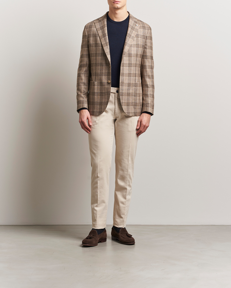 Men | Blazers | L.B.M. 1911 | Jack Regular Fit Silk/Wool Overcheck Blazer Brown