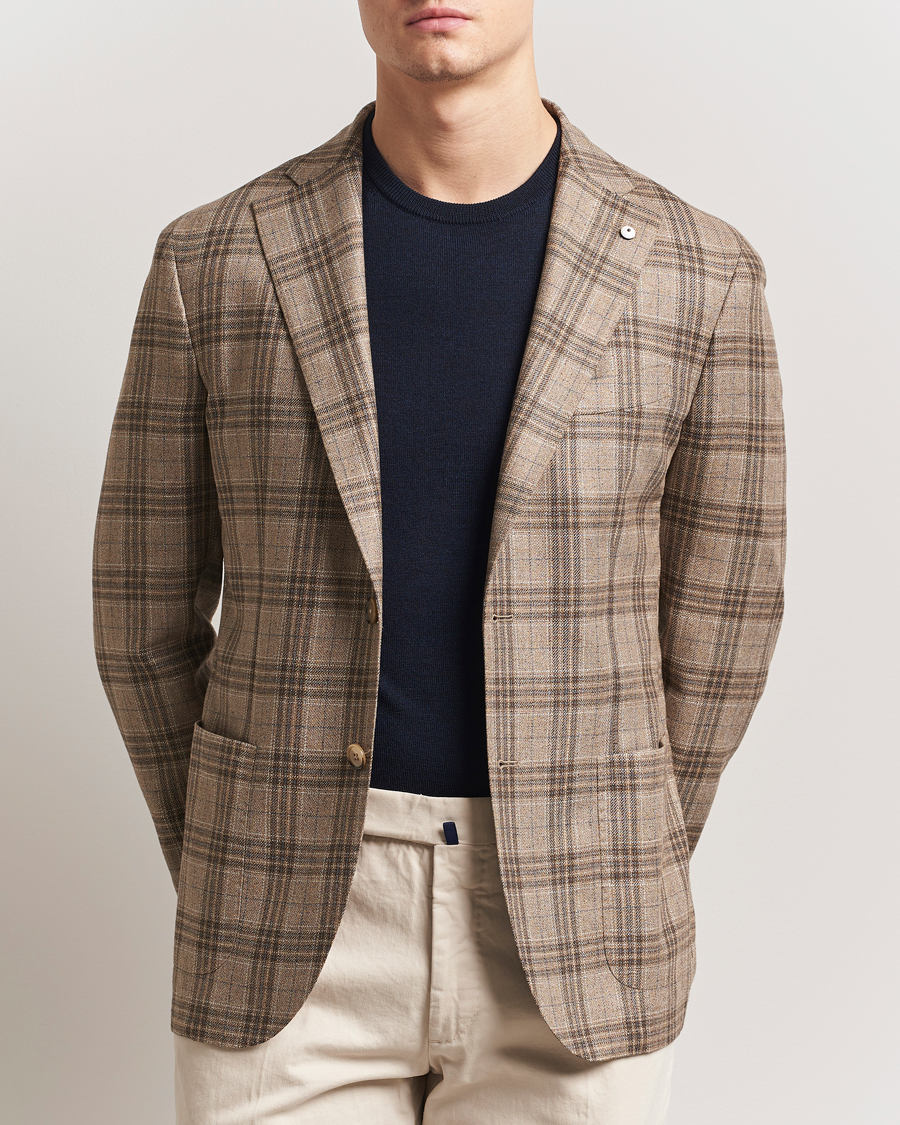 Men | Blazers | L.B.M. 1911 | Jack Regular Fit Silk/Wool Overcheck Blazer Brown