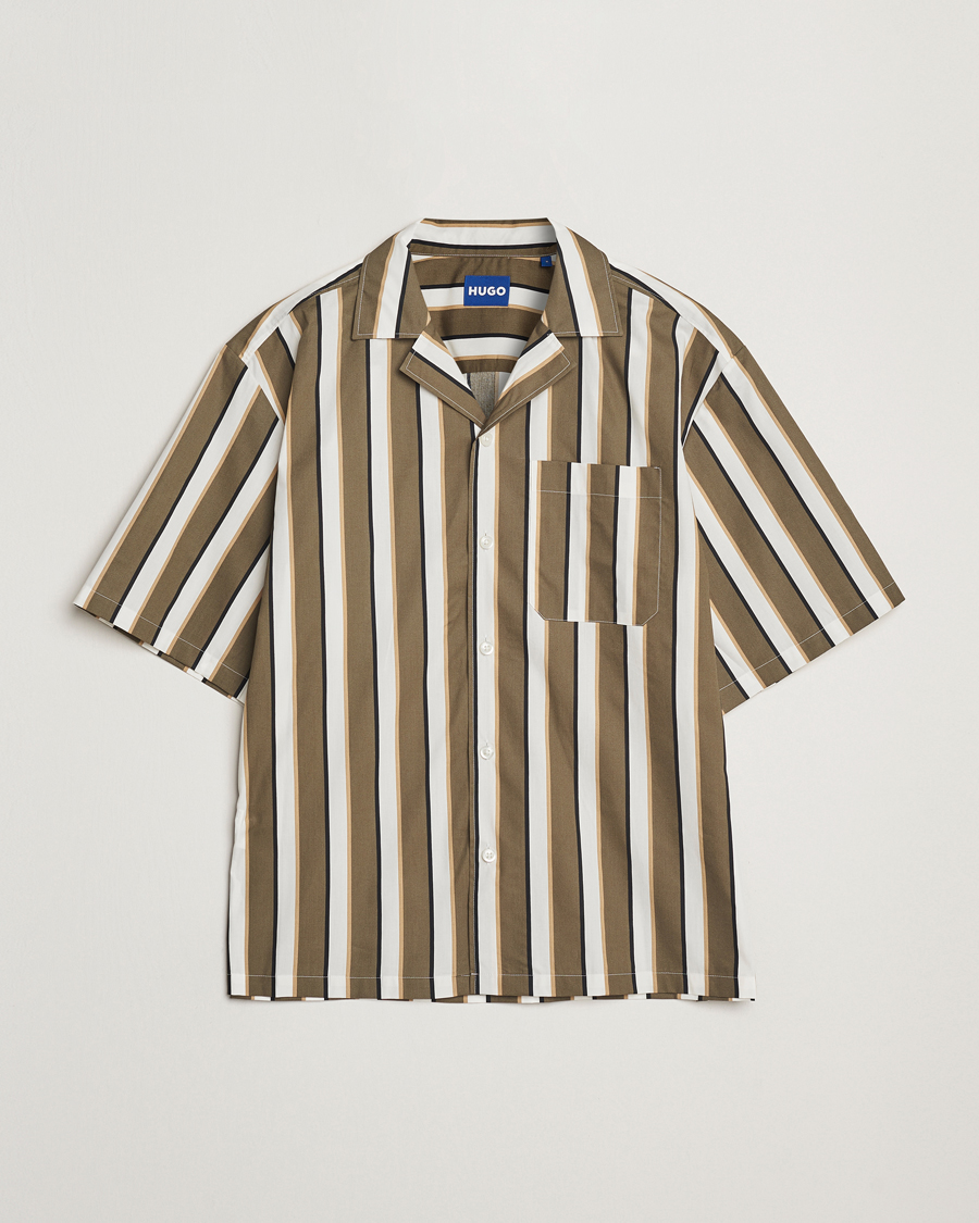 Men | Shirts | HUGO | Eligino Striped Short Sleeve Shirt Open Green