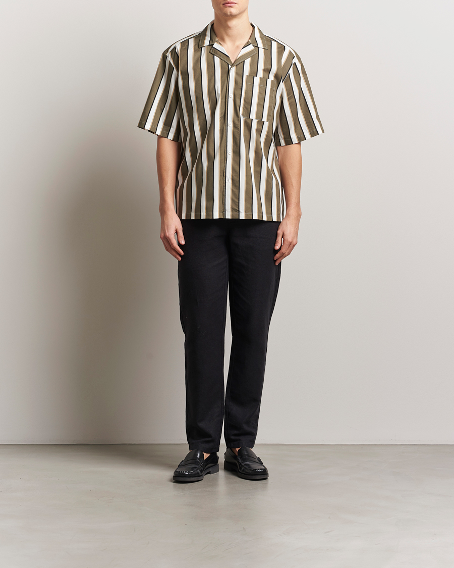 Men | Shirts | HUGO | Eligino Striped Short Sleeve Shirt Open Green