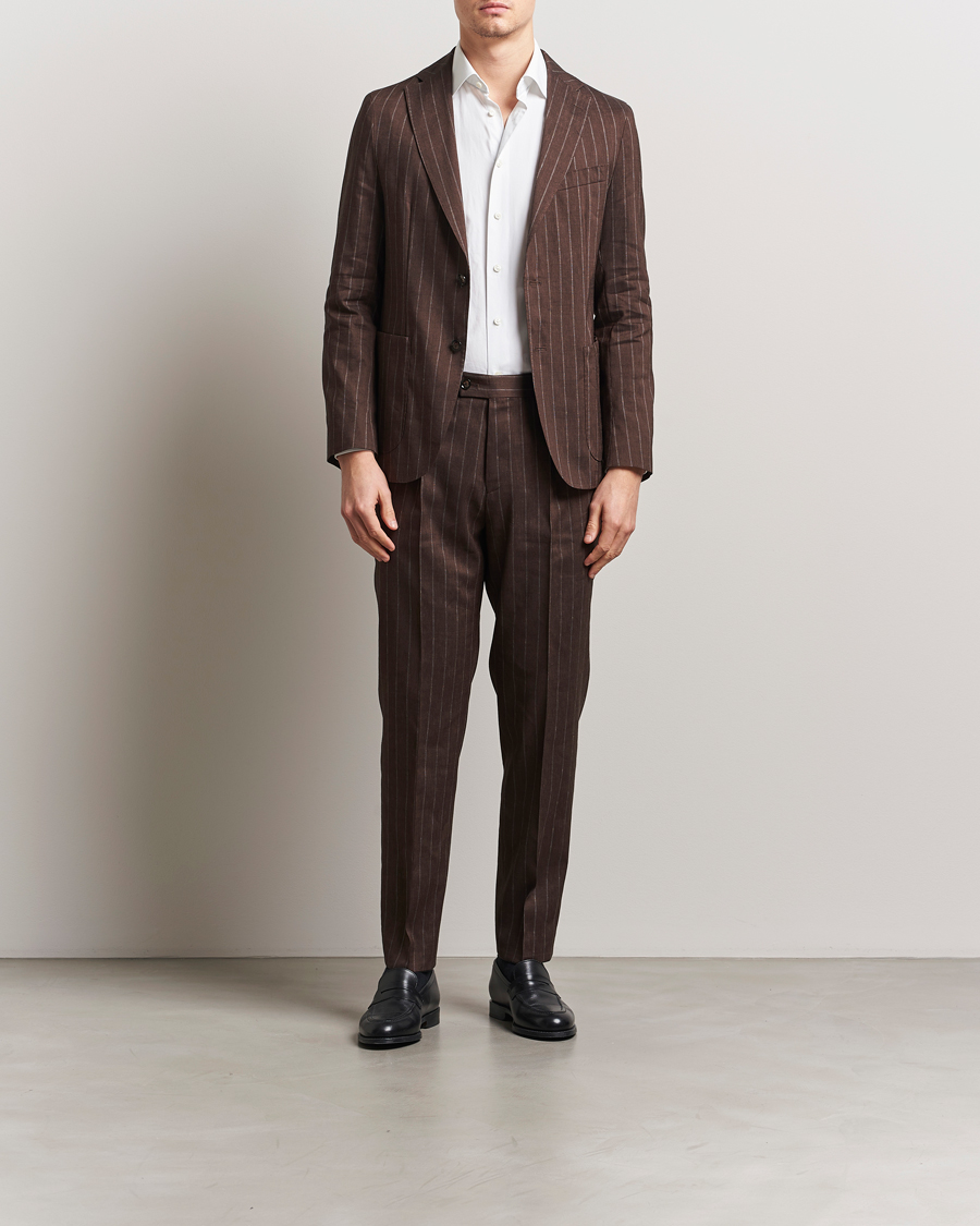 Men | Suits | BOSS BLACK | Hanry Wool Pinstriped Suit Dark Brown