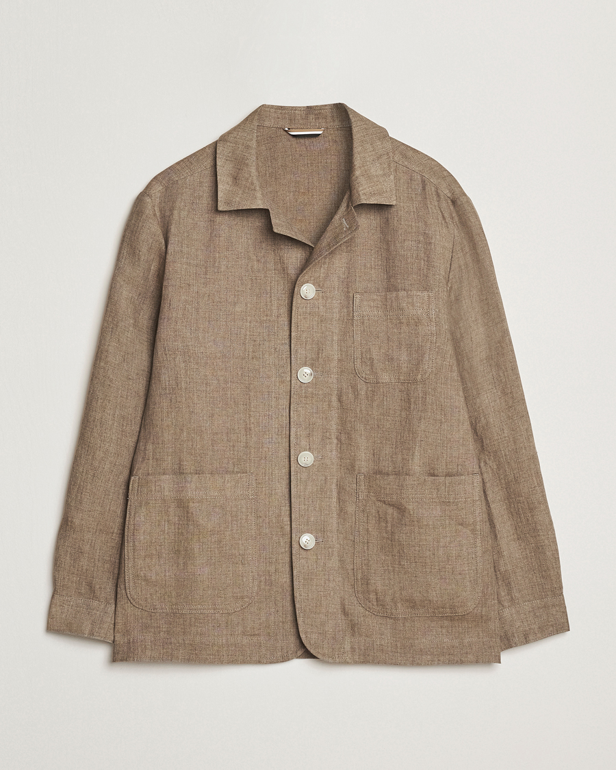 Men | Coats & Jackets | BOSS BLACK | Carper Linen Shirt Jacket Dark Brown