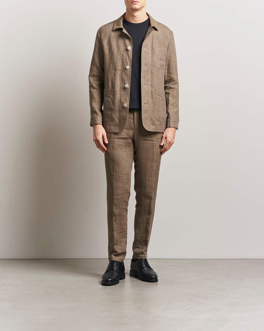 Men | Coats & Jackets | BOSS BLACK | Carper Linen Shirt Jacket Dark Brown