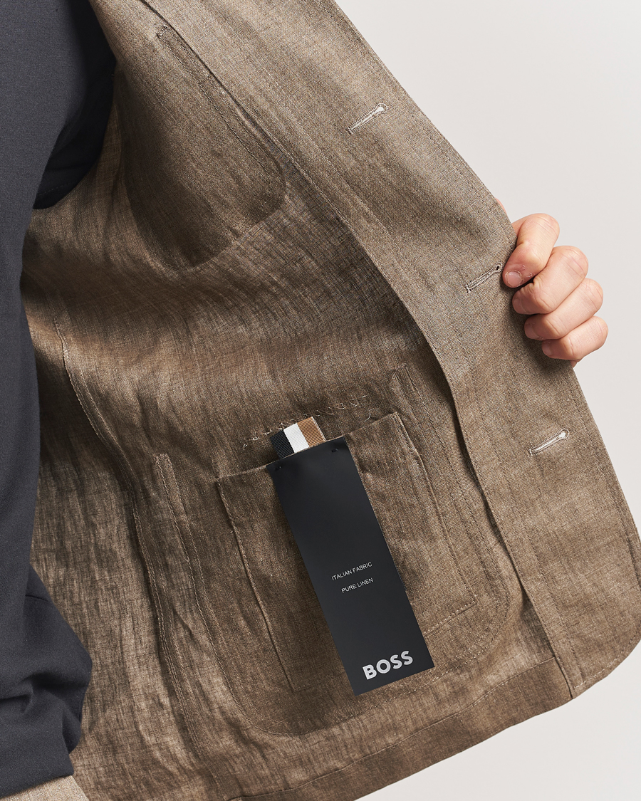 Men | Coats & Jackets | BOSS BLACK | Carper Linen Shirt Jacket Dark Brown