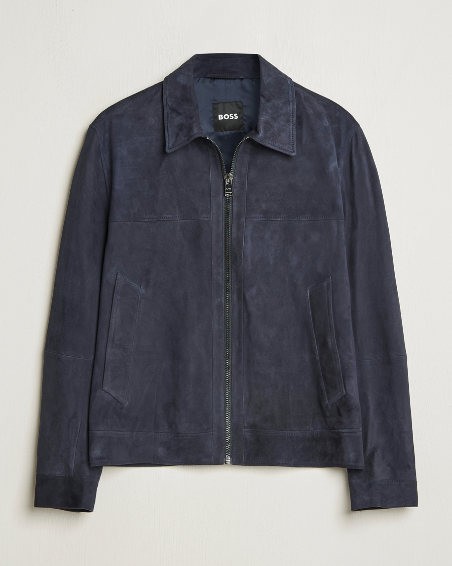 Men | Coats & Jackets | BOSS BLACK | Malbano Suede Jacket Dark Blue