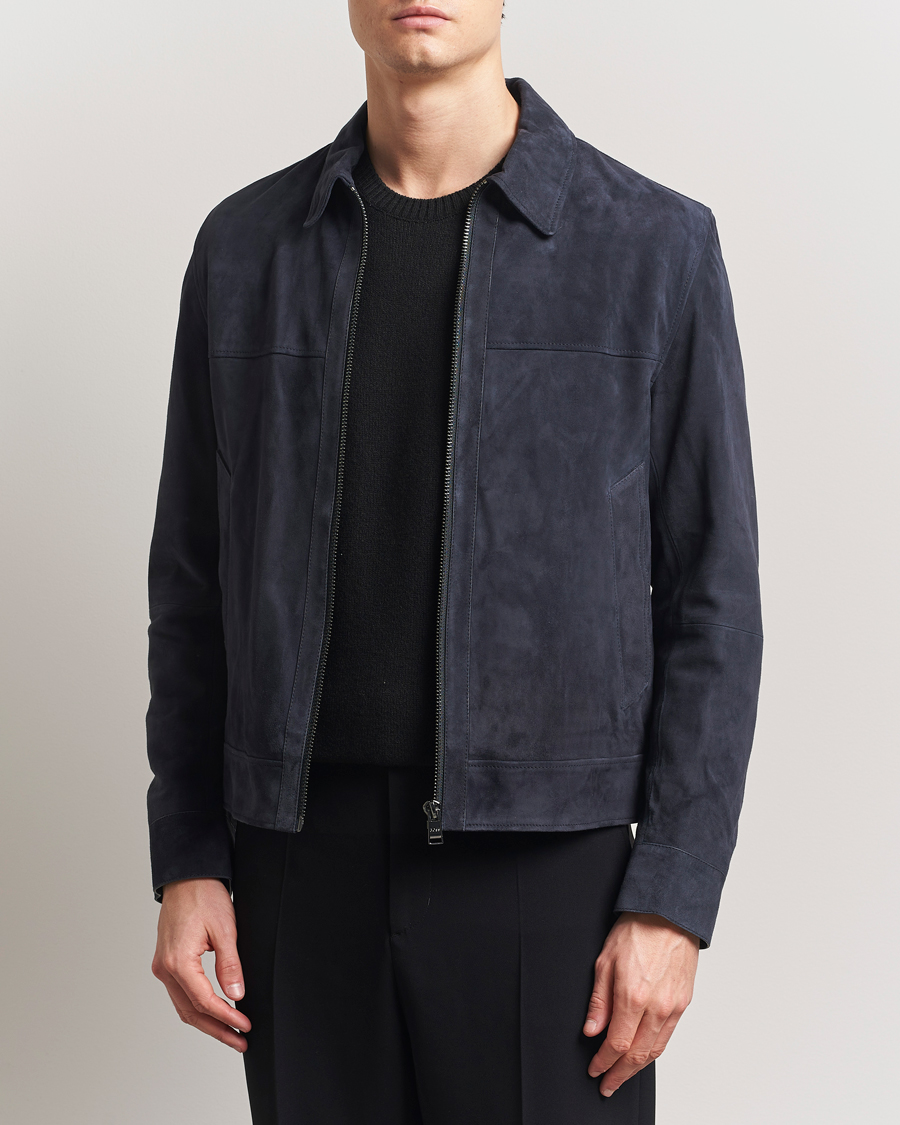 Men | Coats & Jackets | BOSS BLACK | Malbano Suede Jacket Dark Blue