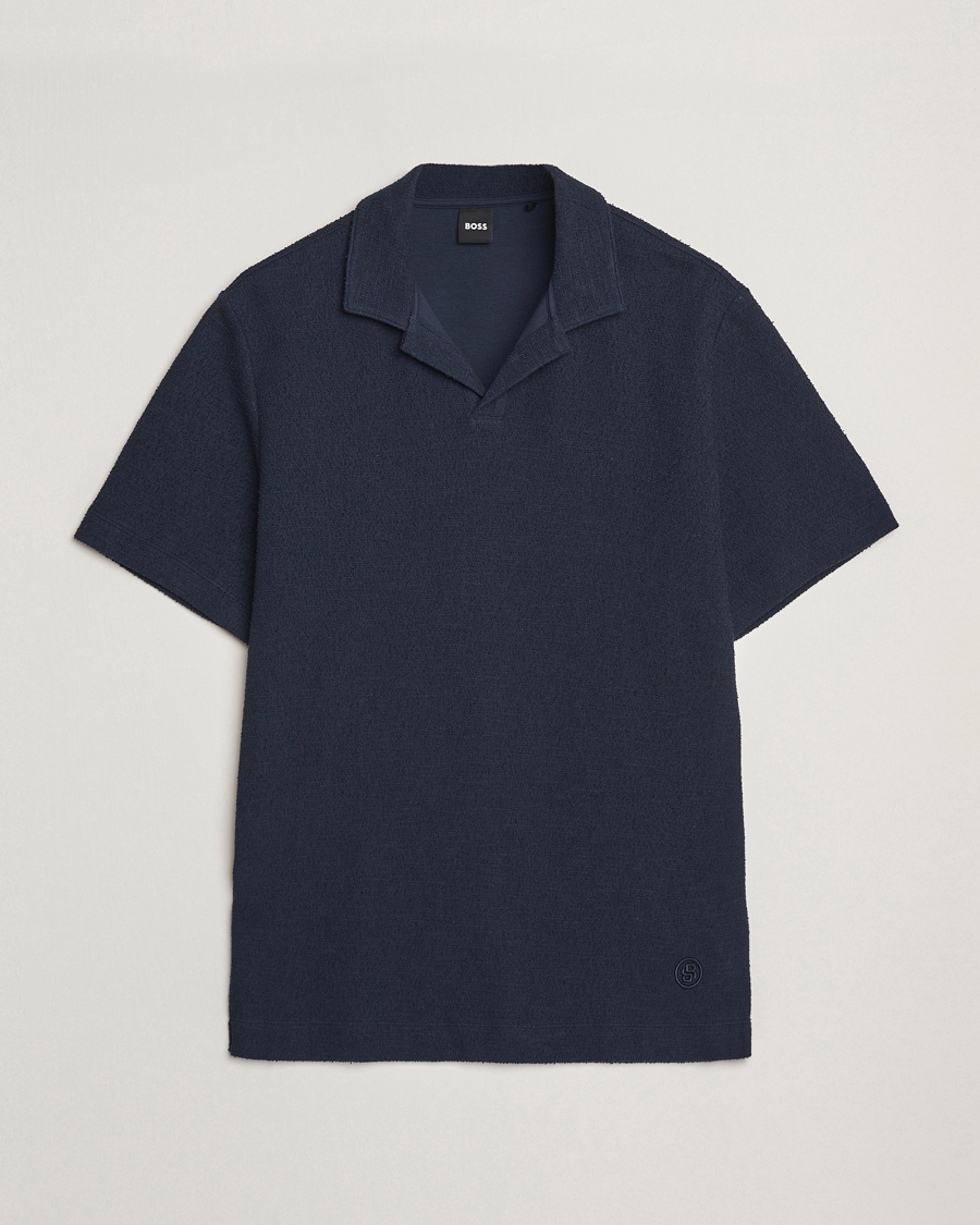 Men | Polo Shirts | BOSS BLACK | Pye Terry Knitted Polo Dark Blue