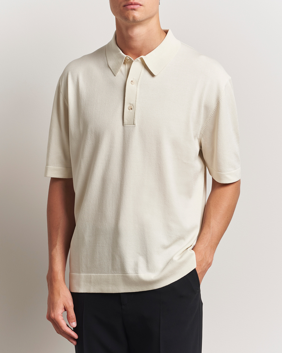 Men | Polo Shirts | BOSS BLACK | Jervasoni Cotton/Silk Knitted Polo Open White