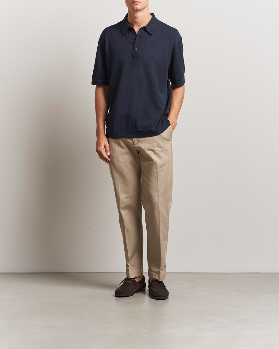 Men | Polo Shirts | BOSS BLACK | Jervasoni Cotton/Silk Knitted Polo Dark Blue
