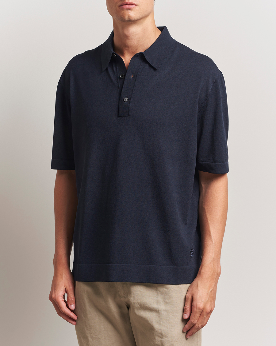 Men | Polo Shirts | BOSS BLACK | Jervasoni Cotton/Silk Knitted Polo Dark Blue
