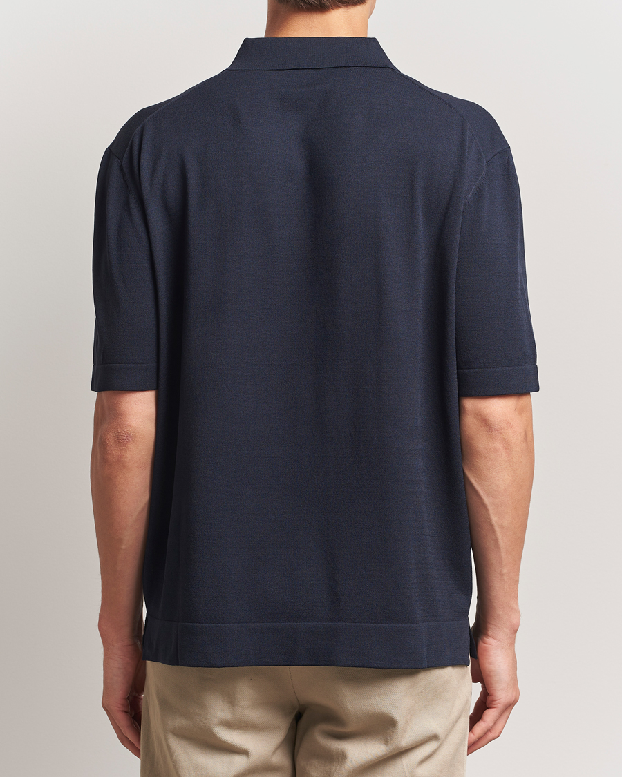 Men | Polo Shirts | BOSS BLACK | Jervasoni Cotton/Silk Knitted Polo Dark Blue