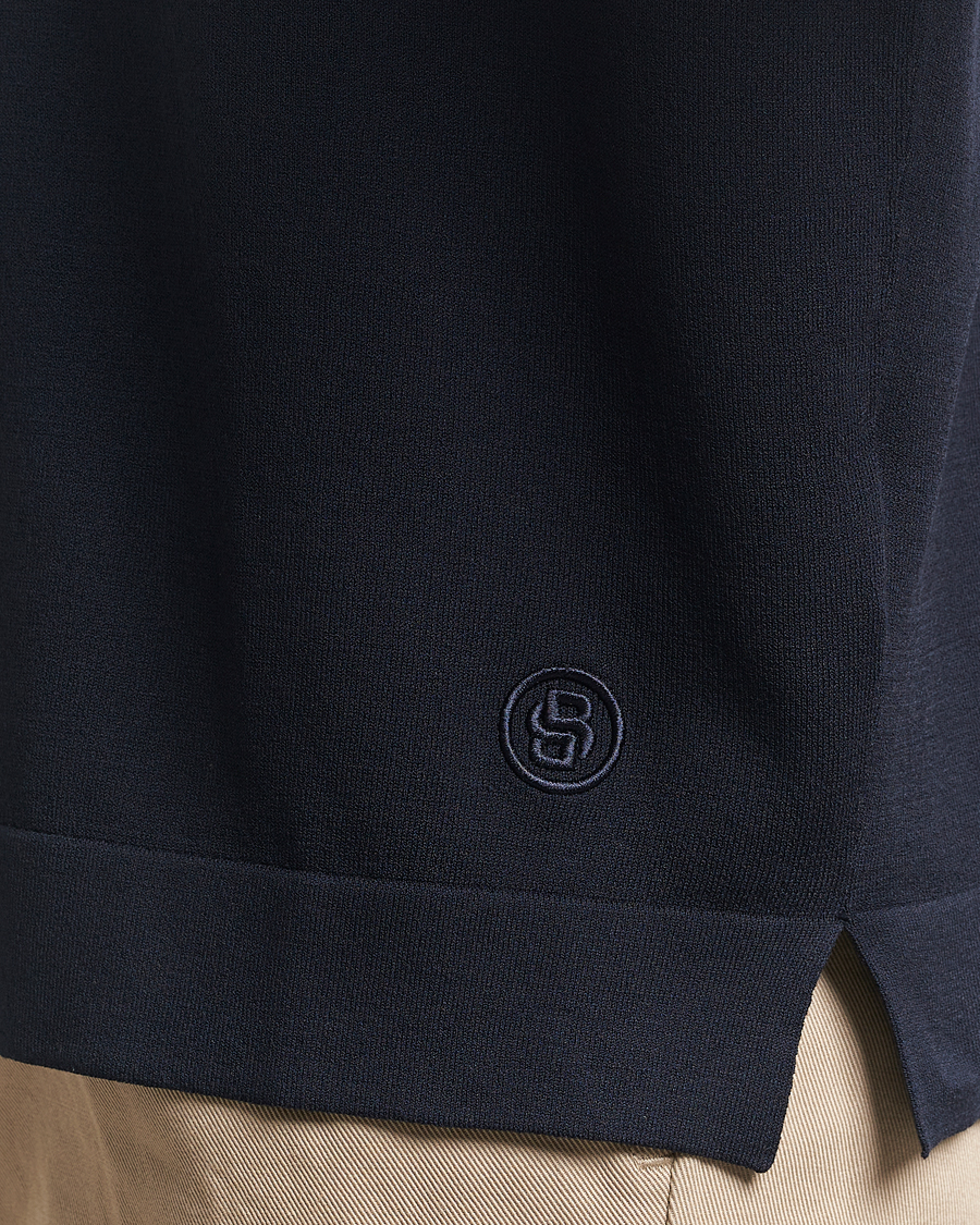 Men | Polo Shirts | BOSS BLACK | Jervasoni Cotton/Silk Knitted Polo Dark Blue