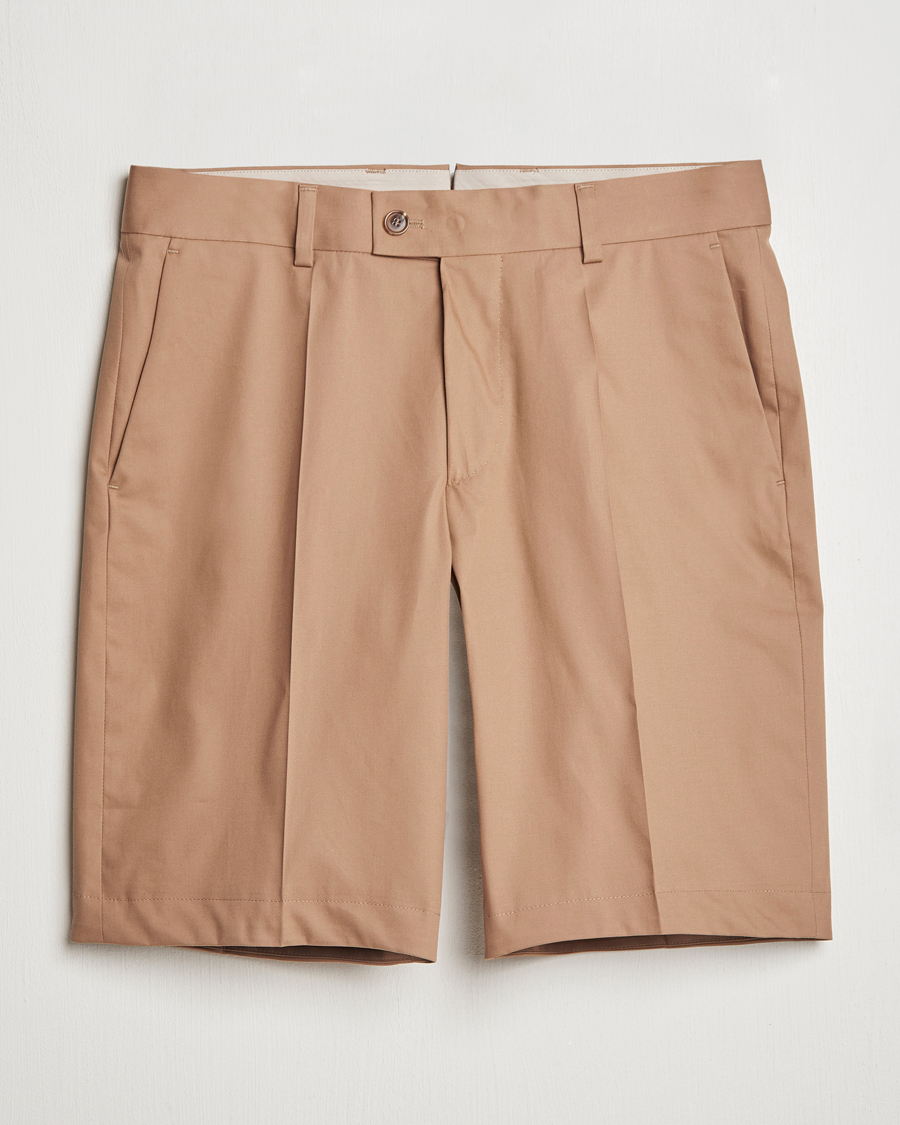 Men | Shorts | BOSS CAMEL | Peet Cotton Pleated Shorts Open Beige
