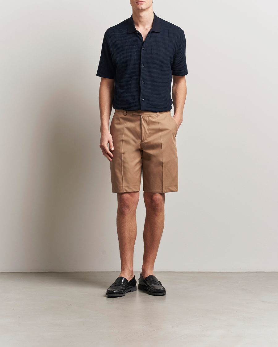 Men | Shorts | BOSS CAMEL | Peet Cotton Pleated Shorts Open Beige