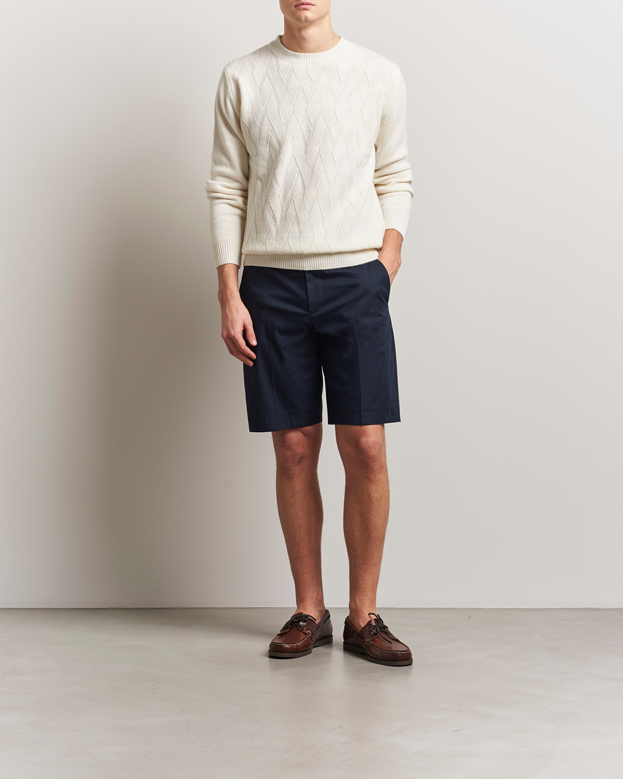 Men | Shorts | BOSS CAMEL | Peet Cotton Pleated Shorts Dark Blue