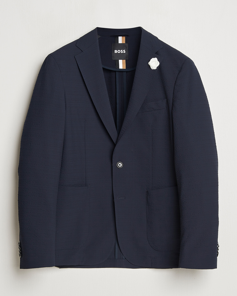 Men | Blazers | BOSS BLACK | Hanry Seersucker Patch Pocket Blazer Dark Blue