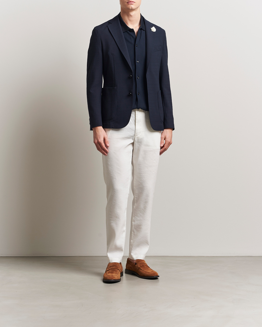 Men | Blazers | BOSS BLACK | Hanry Seersucker Patch Pocket Blazer Dark Blue