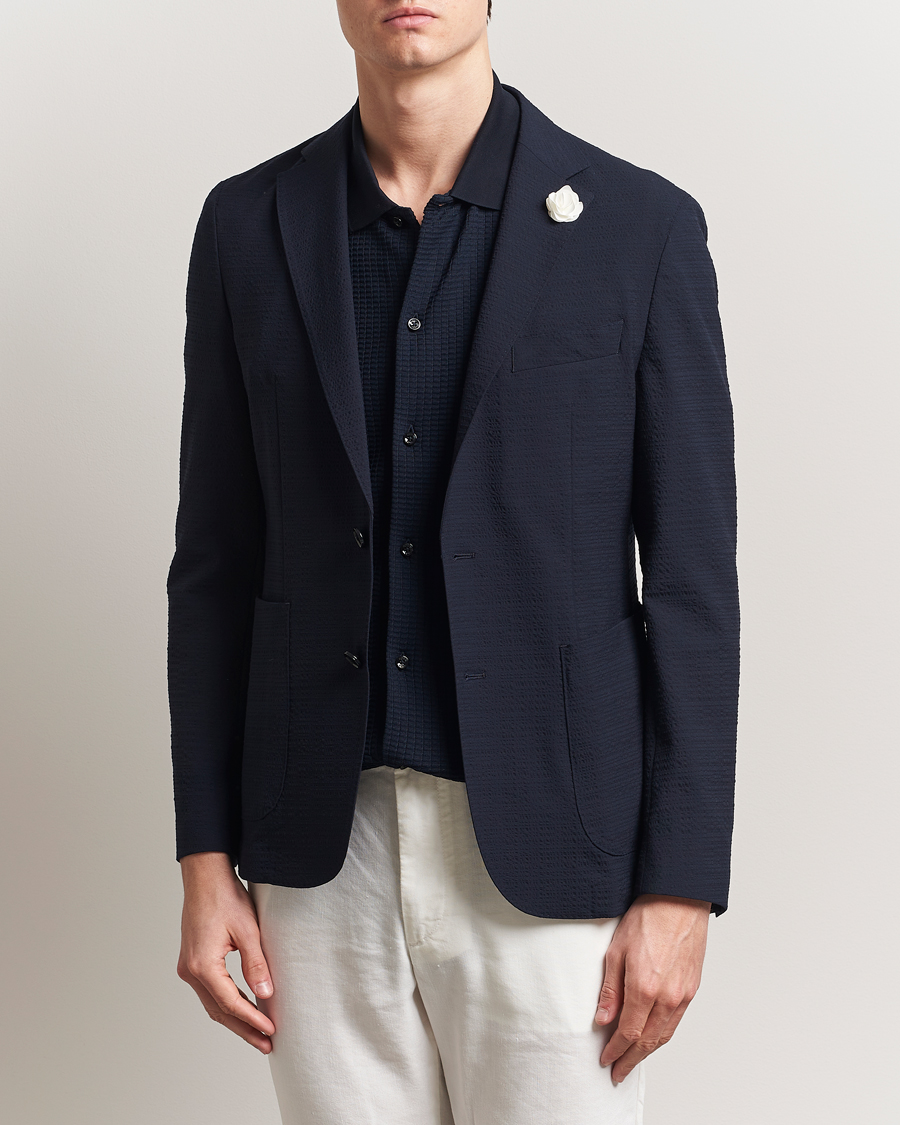 Men | Blazers | BOSS BLACK | Hanry Seersucker Patch Pocket Blazer Dark Blue
