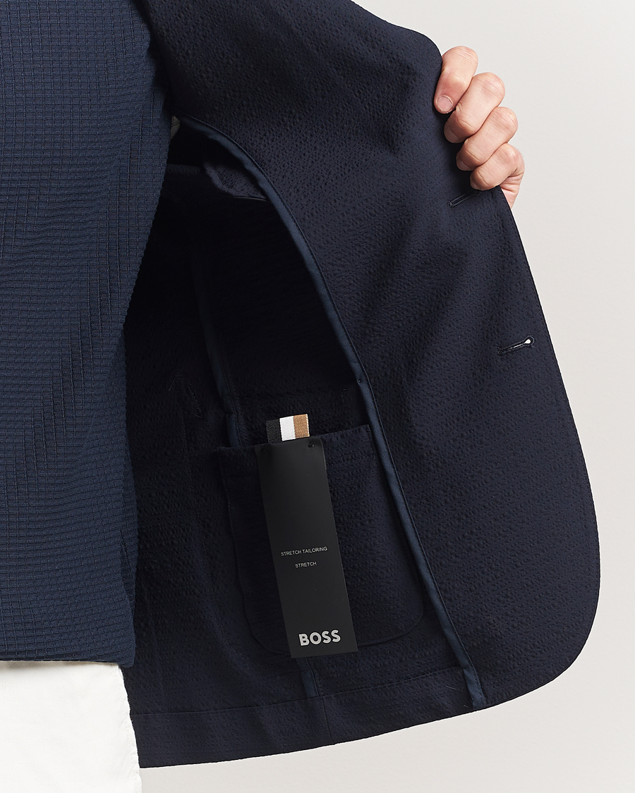 Men | Blazers | BOSS BLACK | Hanry Seersucker Patch Pocket Blazer Dark Blue