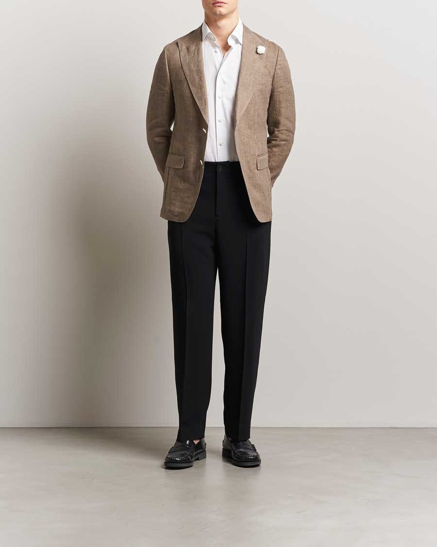 Men | Blazers | BOSS BLACK | Huge Linen Peak Lapel Blazer Dark Brown