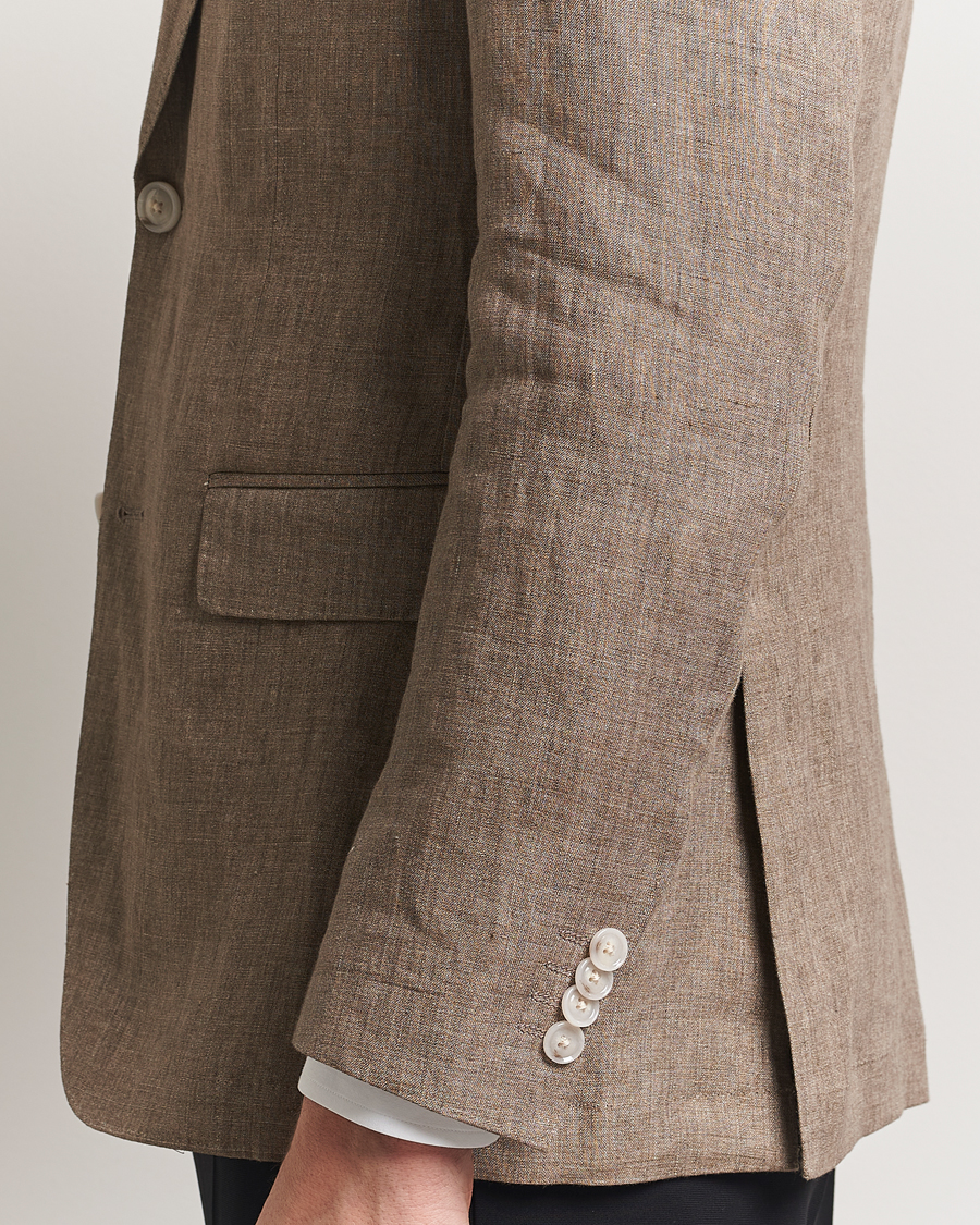 Men | Blazers | BOSS BLACK | Huge Linen Peak Lapel Blazer Dark Brown