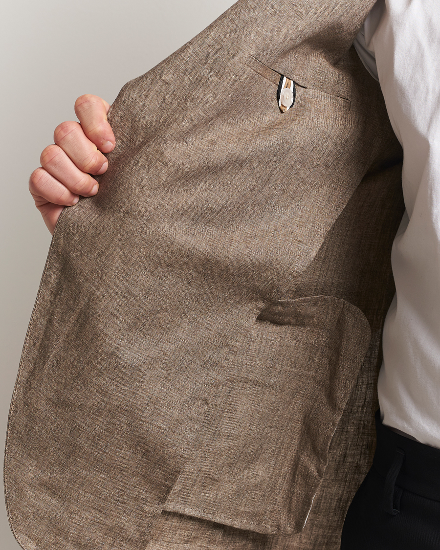 Men | Blazers | BOSS BLACK | Huge Linen Peak Lapel Blazer Dark Brown