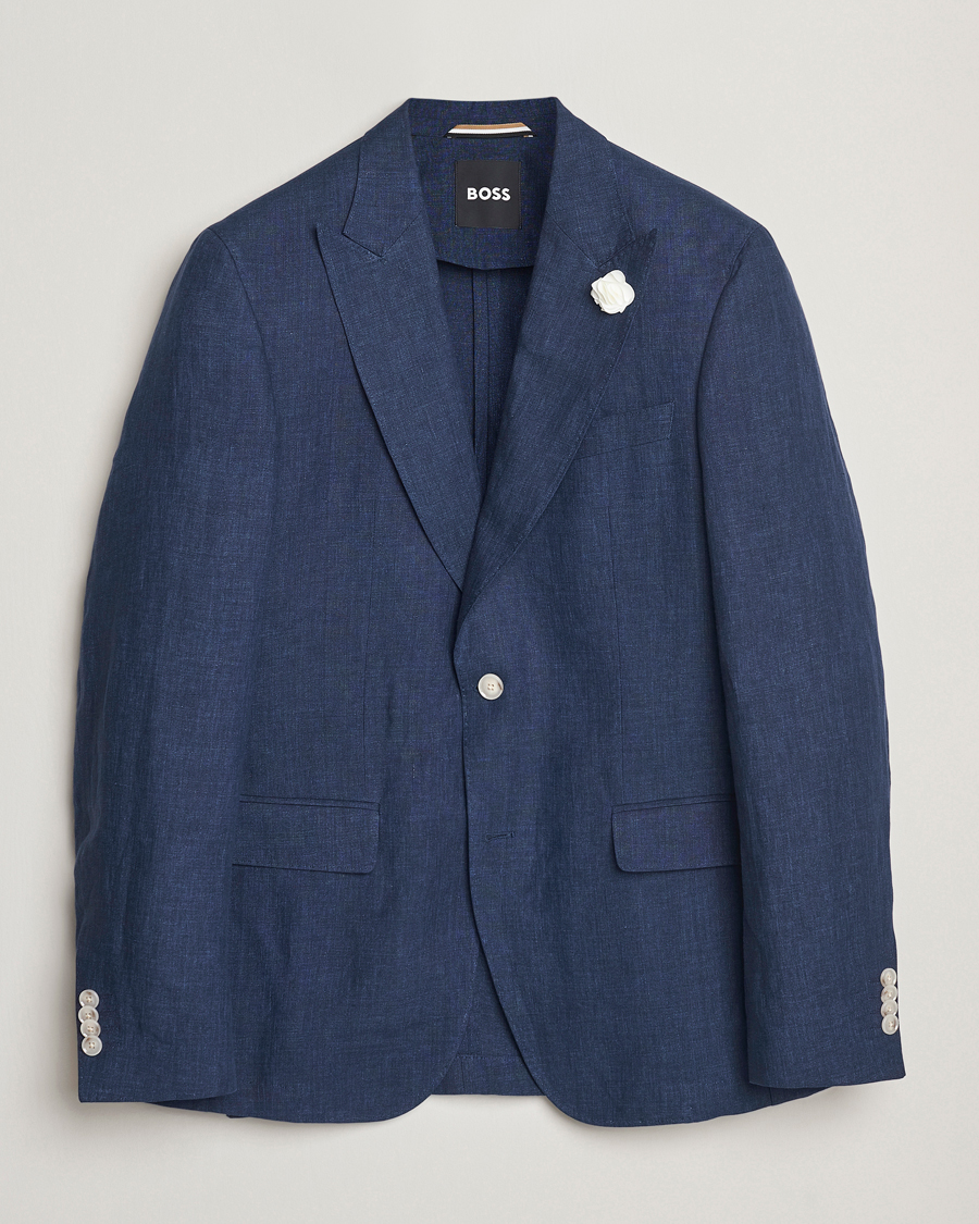 Men | Blazers | BOSS BLACK | Huge Linen Peak Lapel Blazer Dark Blue