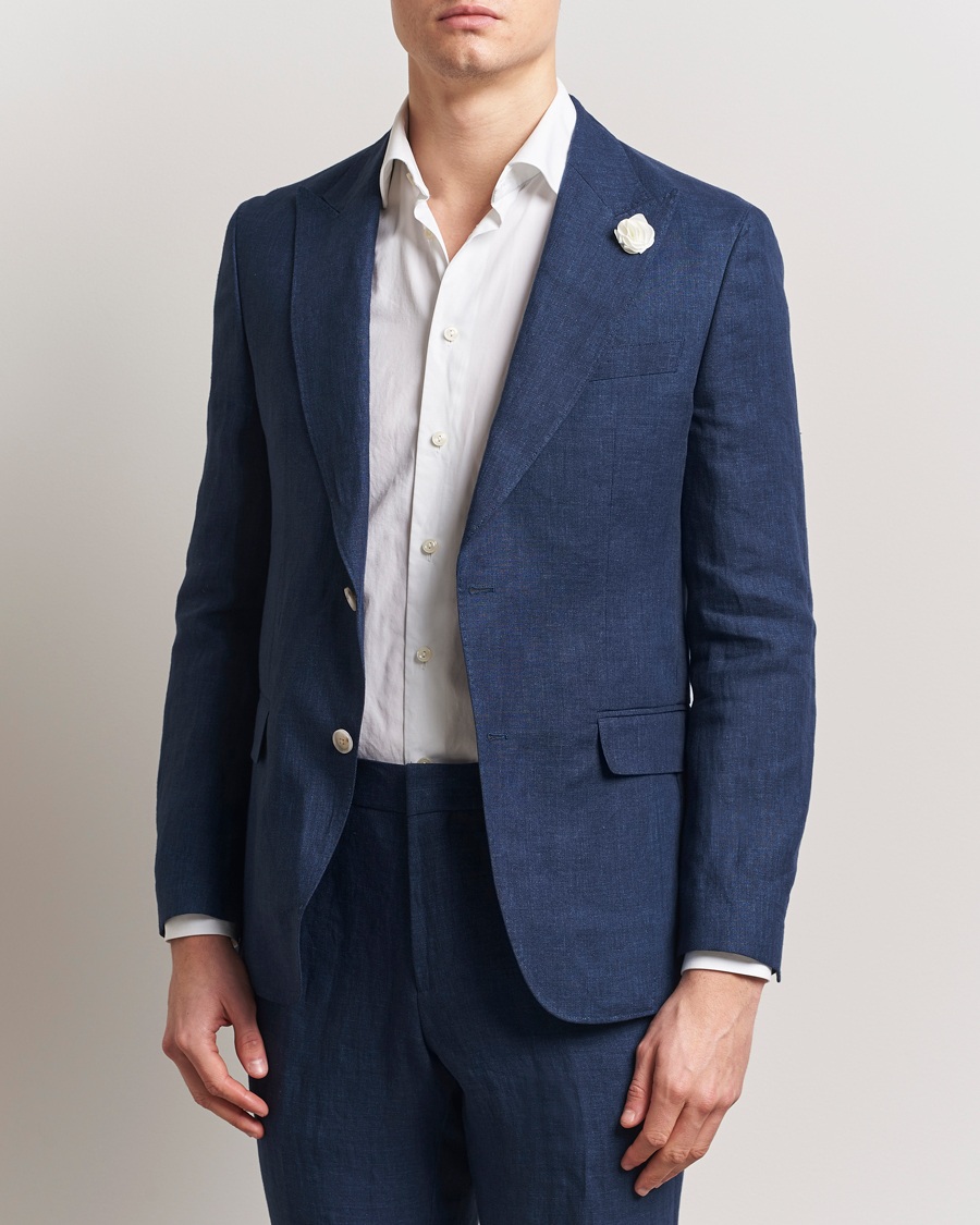 Men | Blazers | BOSS BLACK | Huge Linen Peak Lapel Blazer Dark Blue