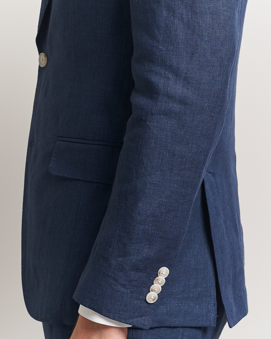Men | Blazers | BOSS BLACK | Huge Linen Peak Lapel Blazer Dark Blue