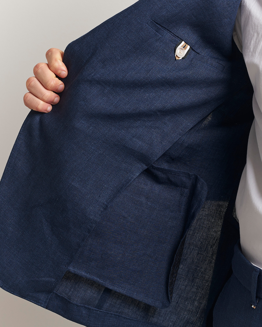 Men | Blazers | BOSS BLACK | Huge Linen Peak Lapel Blazer Dark Blue