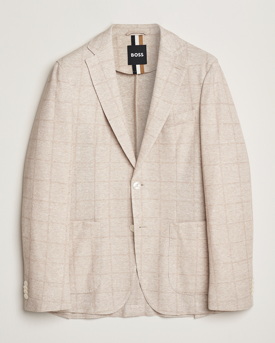 Men | Blazers | BOSS BLACK | Hanry Checked Jersey Patch Pocket Blazer Open White