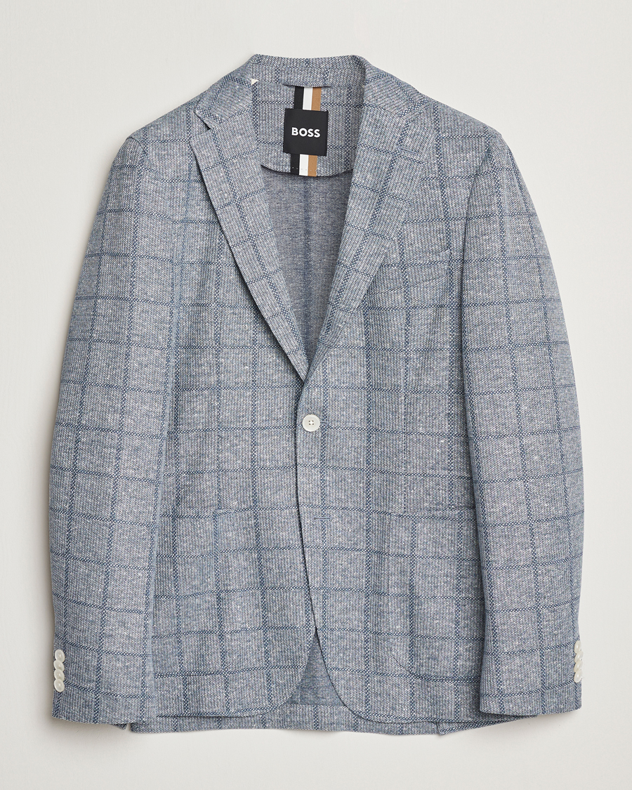 Men | Blazers | BOSS BLACK | Hanry Checked Jersey Patch Pocket Blazer Light Blue