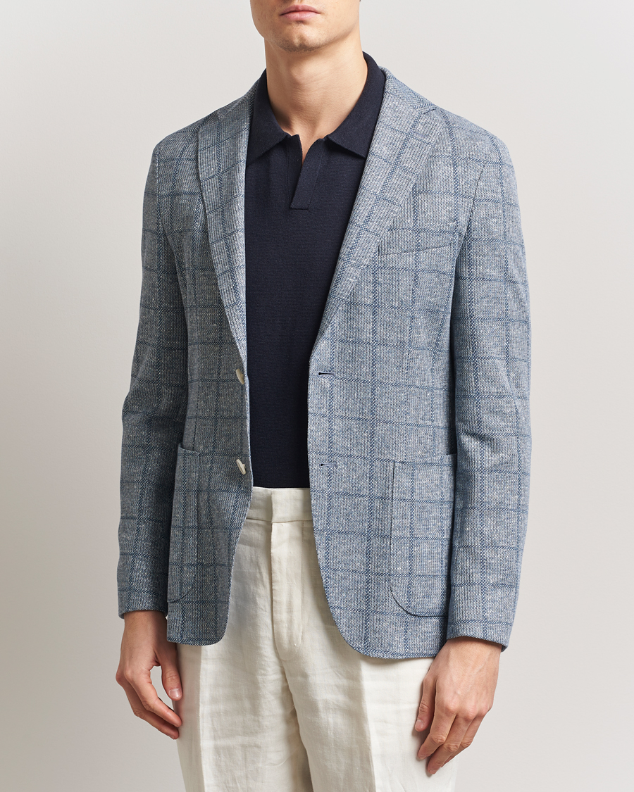 Men | Blazers | BOSS BLACK | Hanry Checked Jersey Patch Pocket Blazer Light Blue