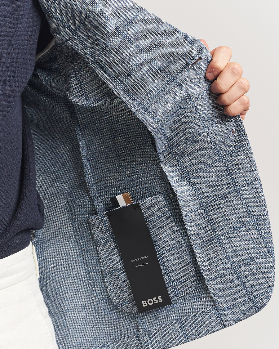 Men | Blazers | BOSS BLACK | Hanry Checked Jersey Patch Pocket Blazer Light Blue
