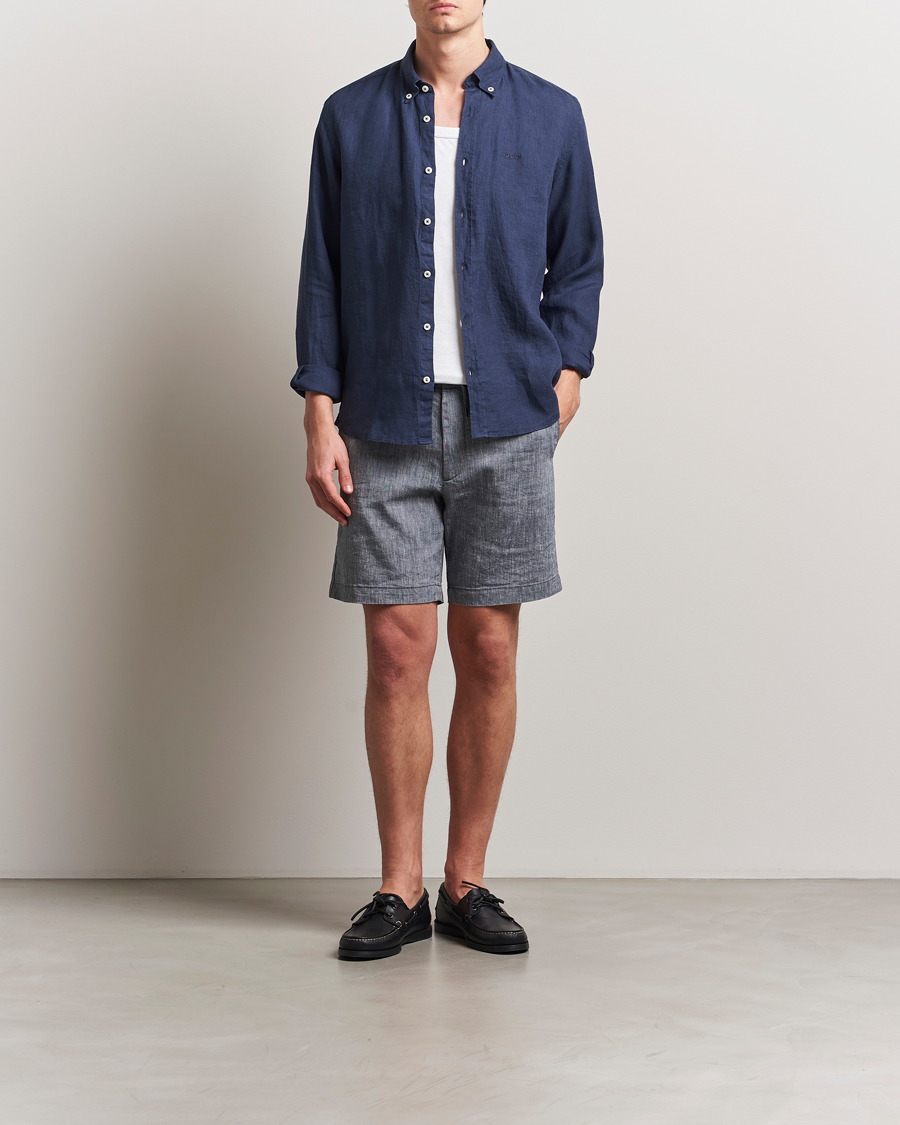 Men | Shorts | BOSS BLACK | Kane Linen/Cotton Drawstring Shorts Dark Blue