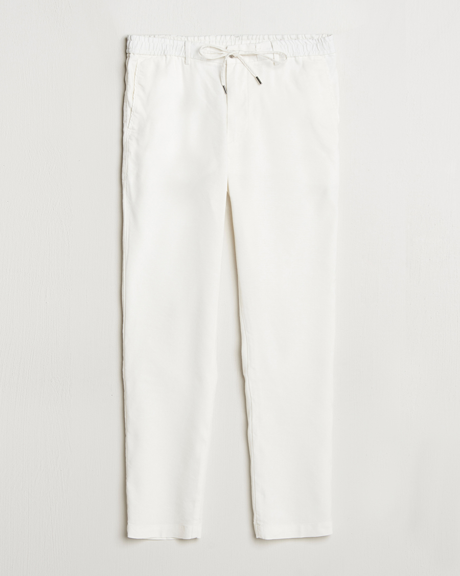 Men | Trousers | BOSS BLACK | Kane Linen Blend Drawstring Trousers White