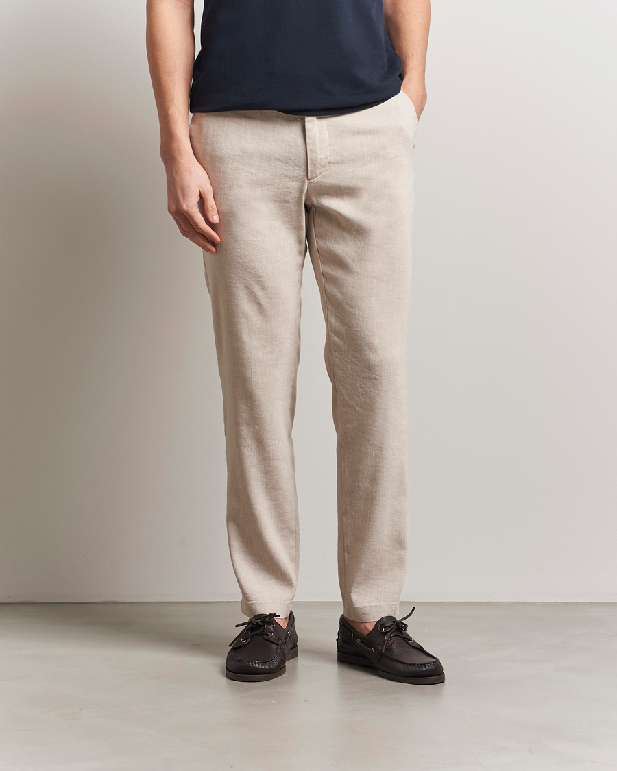 Men | Trousers | BOSS BLACK | Kane Linen Blend Drawstring Trousers Light Beige