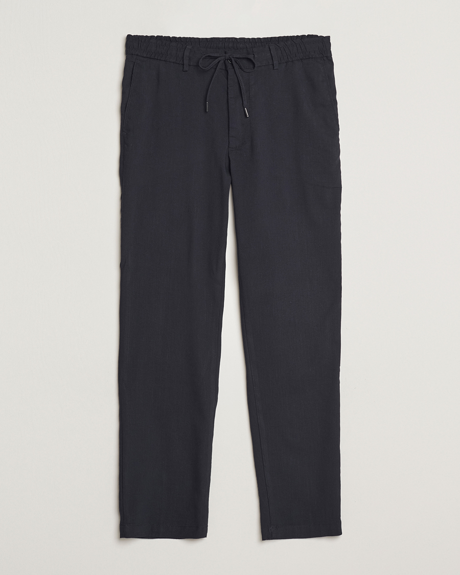 Men | Trousers | BOSS BLACK | Kane Linen Blend Drawstring Trousers Dark Blue